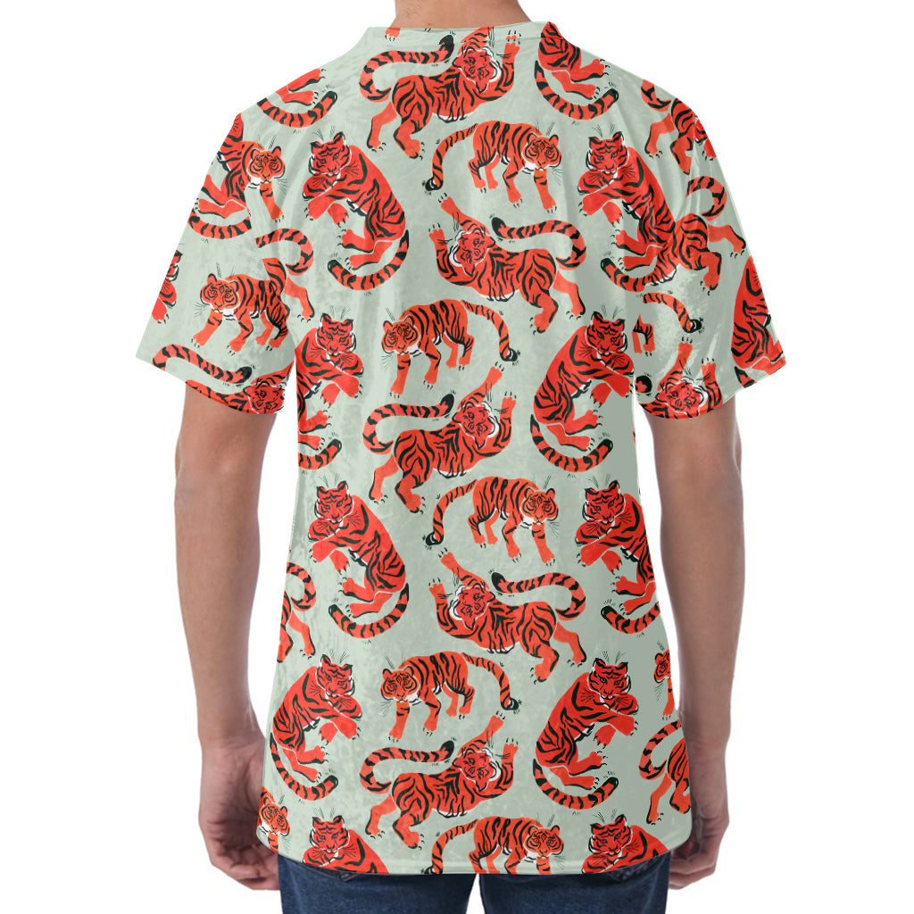 Gouache Tiger Pattern Print Men's Velvet T-Shirt