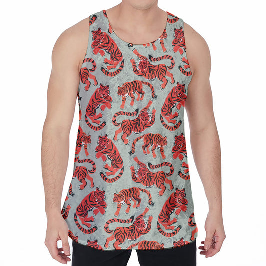 Gouache Tiger Pattern Print Men's Velvet Tank Top