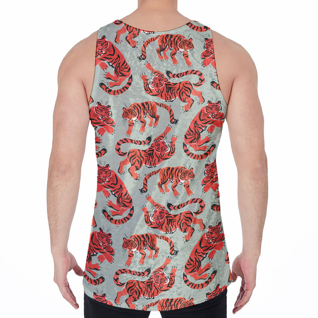 Gouache Tiger Pattern Print Men's Velvet Tank Top