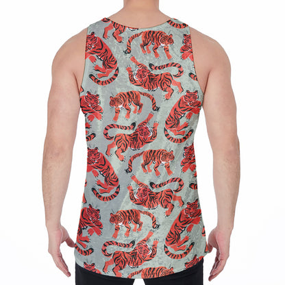 Gouache Tiger Pattern Print Men's Velvet Tank Top