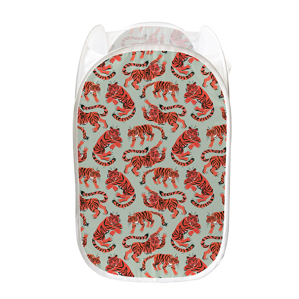 Gouache Tiger Pattern Print Mesh Laundry Hamper