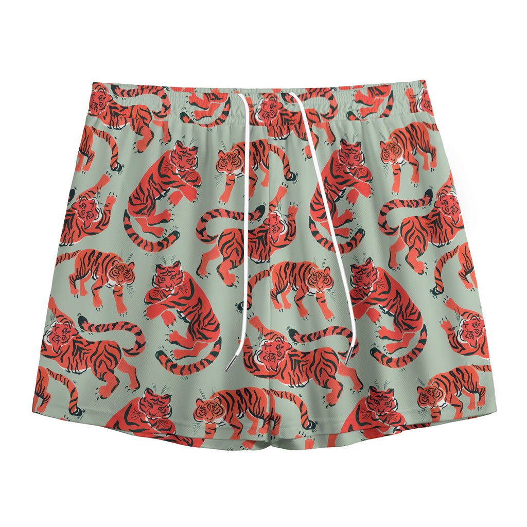 Gouache Tiger Pattern Print Mesh Shorts