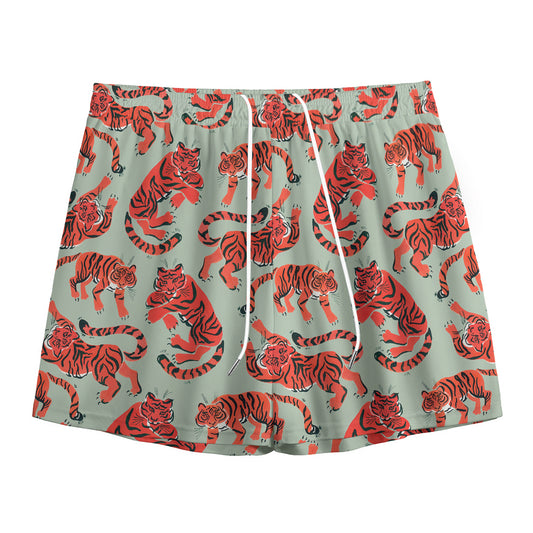 Gouache Tiger Pattern Print Mesh Shorts