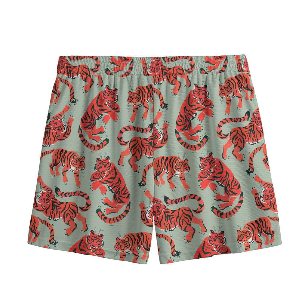 Gouache Tiger Pattern Print Mesh Shorts