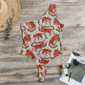 Gouache Tiger Pattern Print One Shoulder Bodysuit
