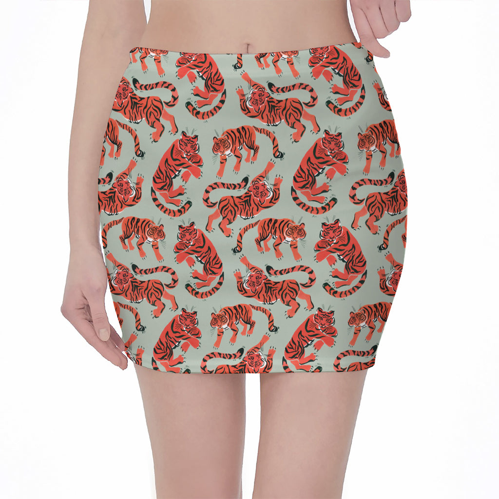 Gouache Tiger Pattern Print Pencil Mini Skirt
