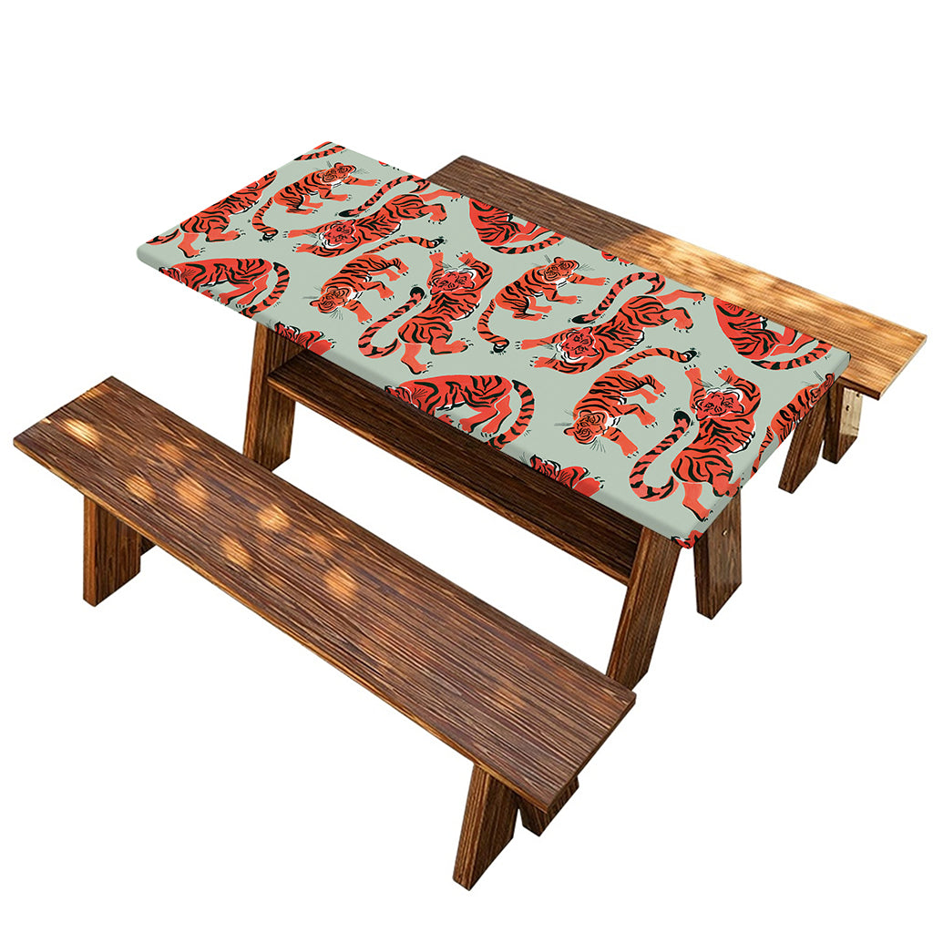 Gouache Tiger Pattern Print Picnic Table Cover