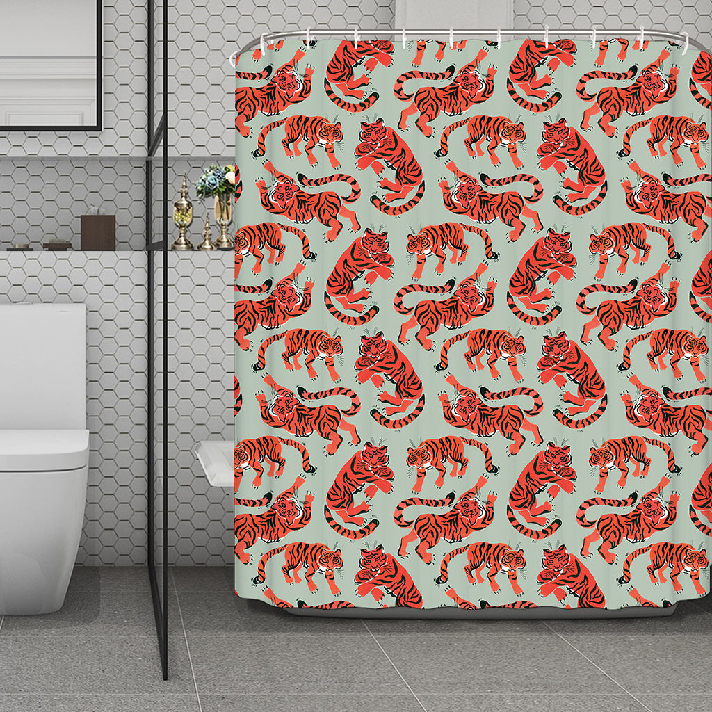 Gouache Tiger Pattern Print Polyester Shower Curtain