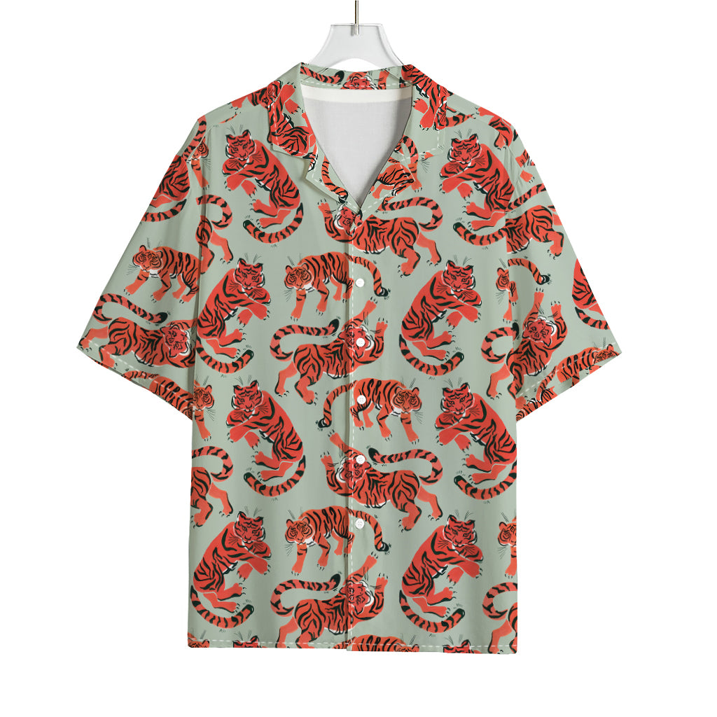 Gouache Tiger Pattern Print Rayon Hawaiian Shirt