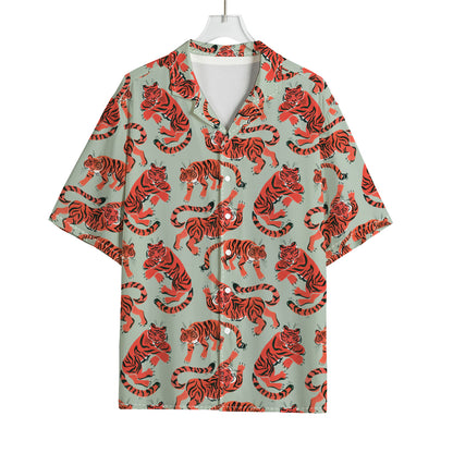 Gouache Tiger Pattern Print Rayon Hawaiian Shirt