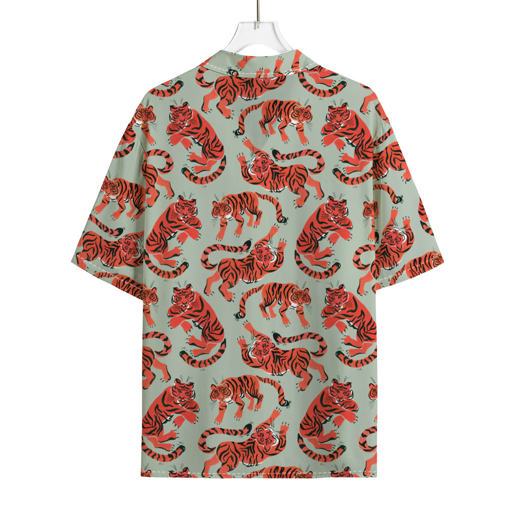 Gouache Tiger Pattern Print Rayon Hawaiian Shirt