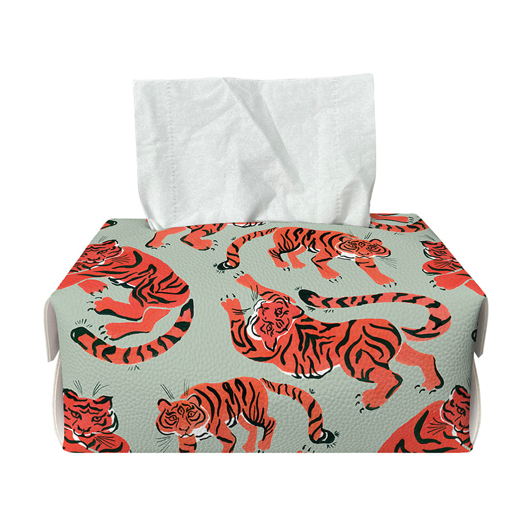 Gouache Tiger Pattern Print Rectangle Tissue Box Cover