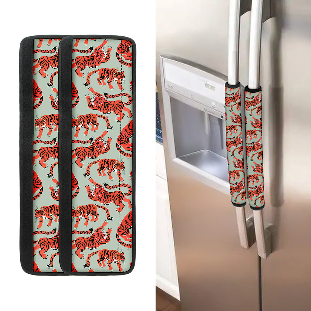 Gouache Tiger Pattern Print Refrigerator Handle Covers