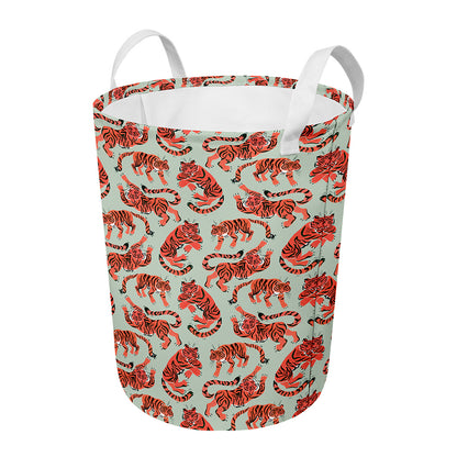 Gouache Tiger Pattern Print Round Laundry Basket