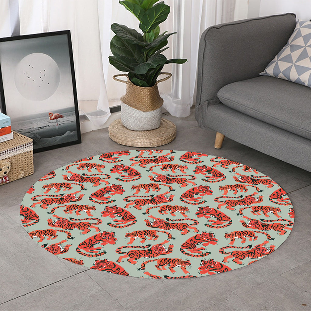 Gouache Tiger Pattern Print Round Rug