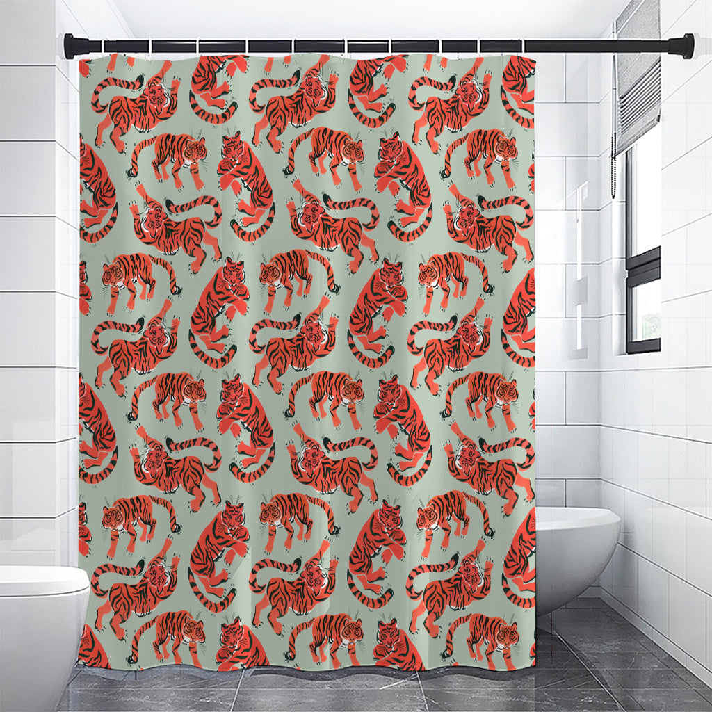 Gouache Tiger Pattern Print Shower Curtain