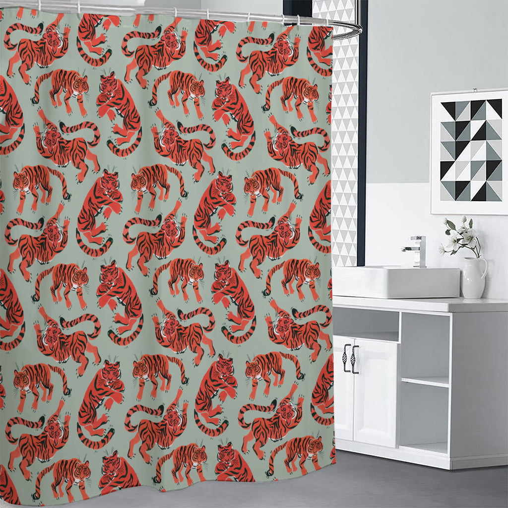 Gouache Tiger Pattern Print Shower Curtain