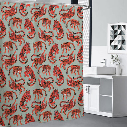 Gouache Tiger Pattern Print Shower Curtain