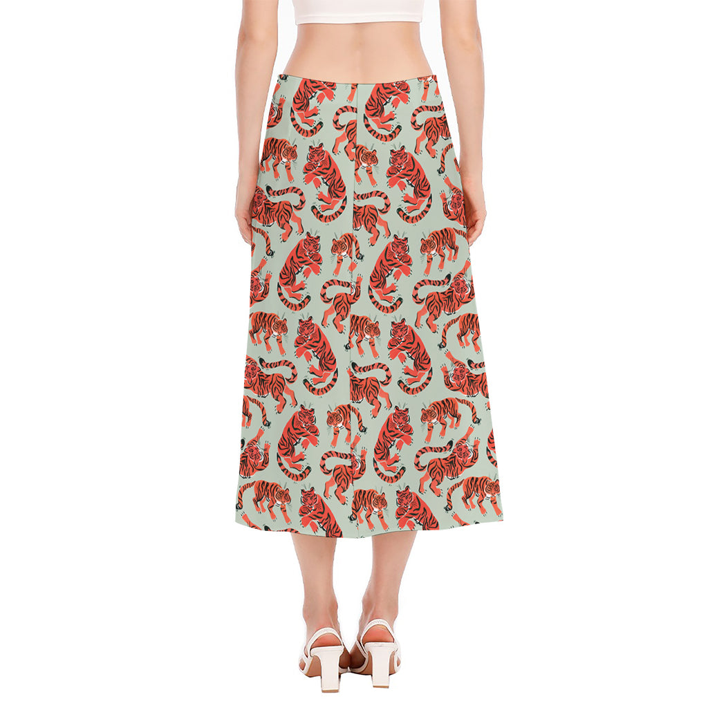 Gouache Tiger Pattern Print Side Slit Midi Skirt