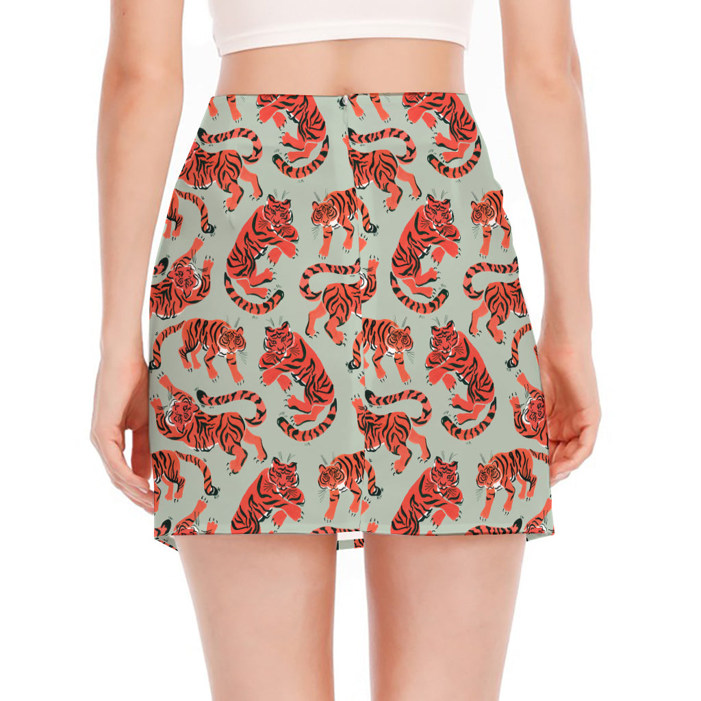 Gouache Tiger Pattern Print Side Slit Mini Skirt