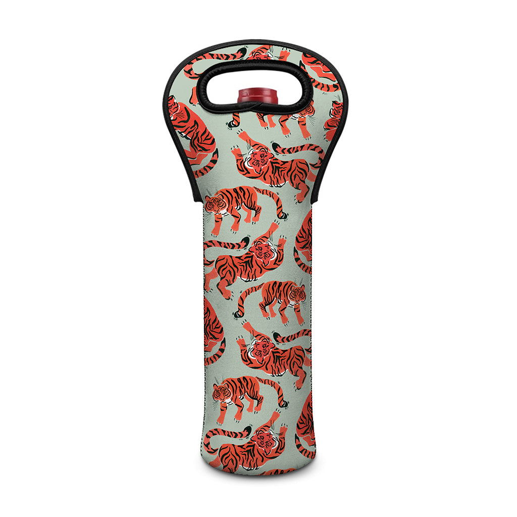 Gouache Tiger Pattern Print Single Neoprene Wine Tote