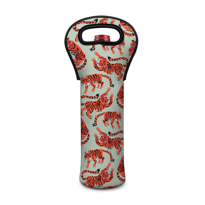Gouache Tiger Pattern Print Single Neoprene Wine Tote