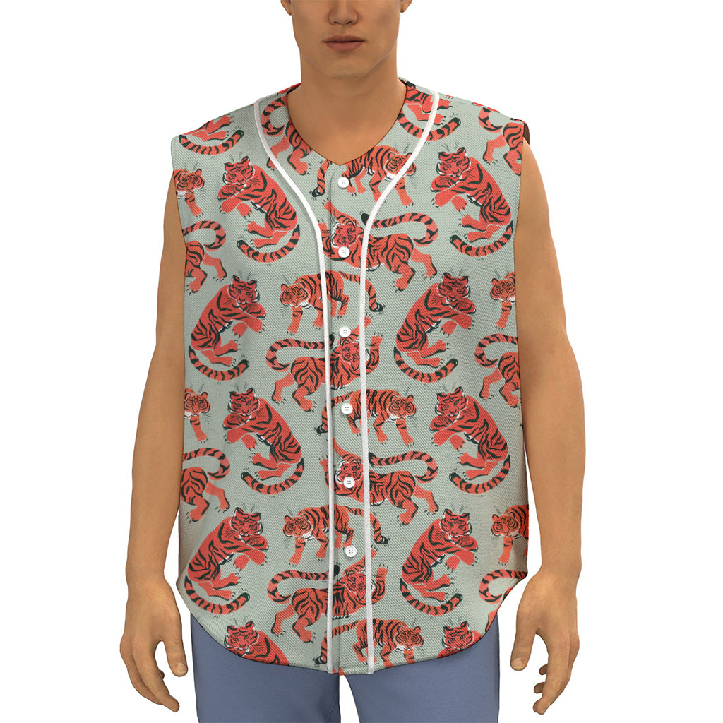 Gouache Tiger Pattern Print Sleeveless Baseball Jersey