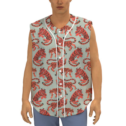 Gouache Tiger Pattern Print Sleeveless Baseball Jersey