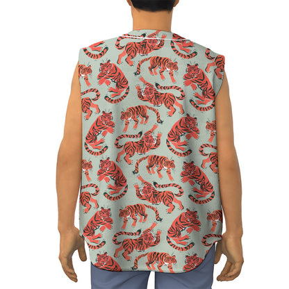 Gouache Tiger Pattern Print Sleeveless Baseball Jersey