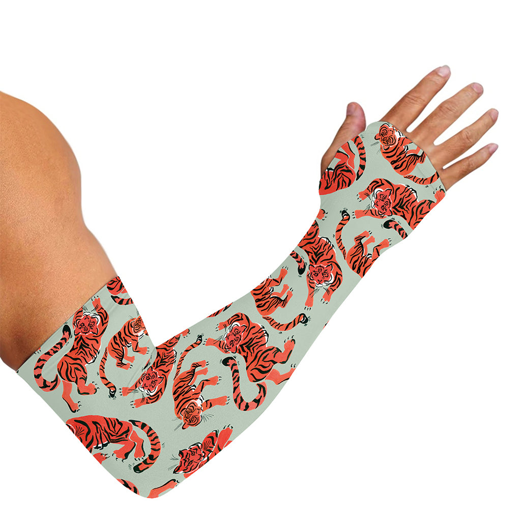 Gouache Tiger Pattern Print Sun Protection Arm Sleeves