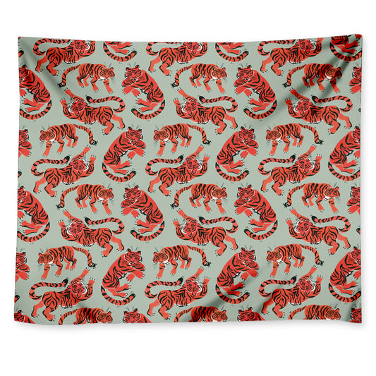 Gouache Tiger Pattern Print Tapestry