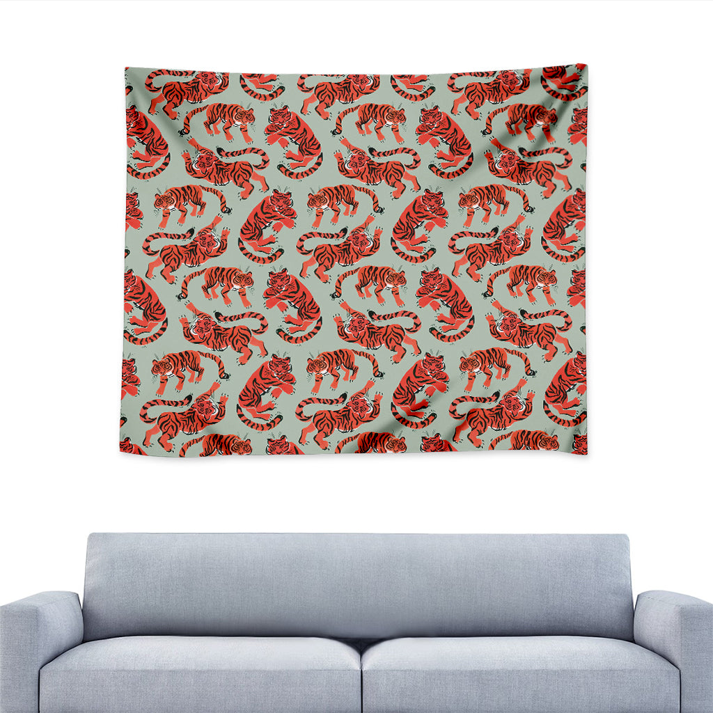 Gouache Tiger Pattern Print Tapestry