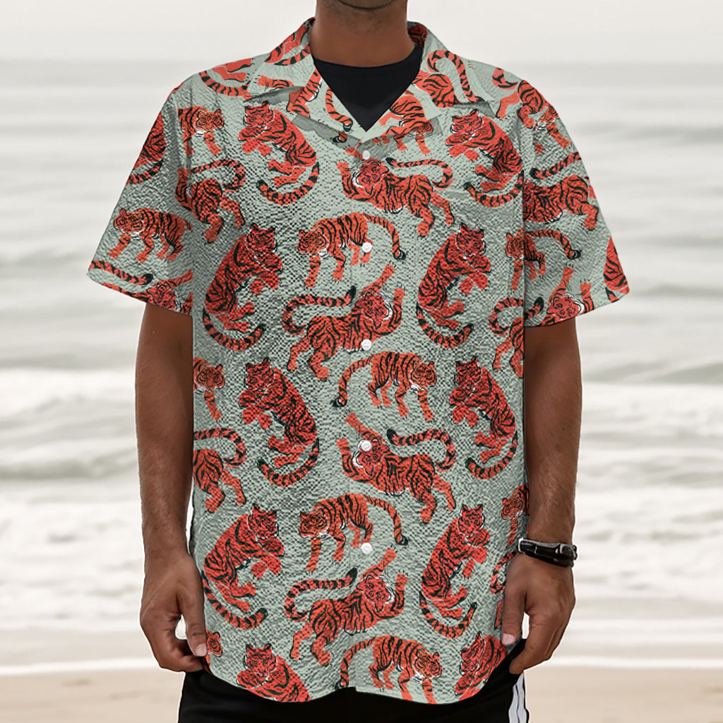 Gouache Tiger Pattern Print Textured Short Sleeve Shirt
