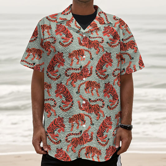 Gouache Tiger Pattern Print Textured Short Sleeve Shirt