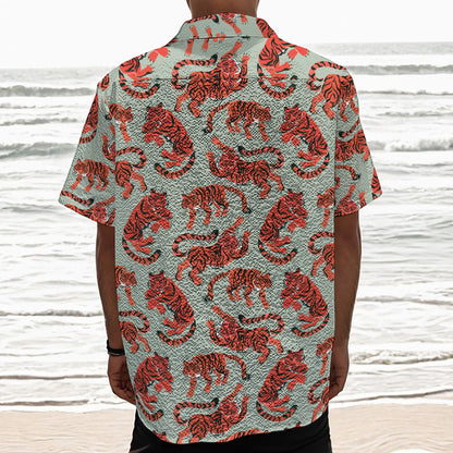 Gouache Tiger Pattern Print Textured Short Sleeve Shirt