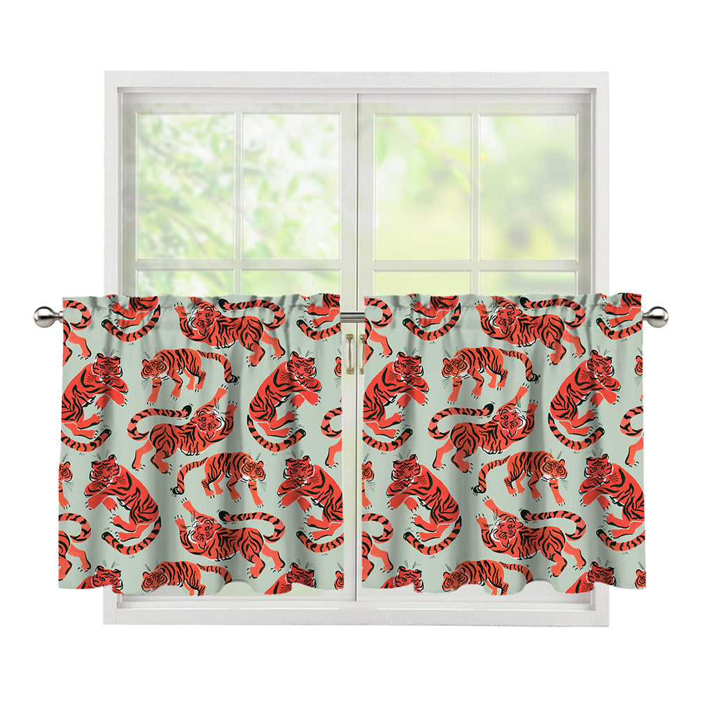 Gouache Tiger Pattern Print Tier Curtains