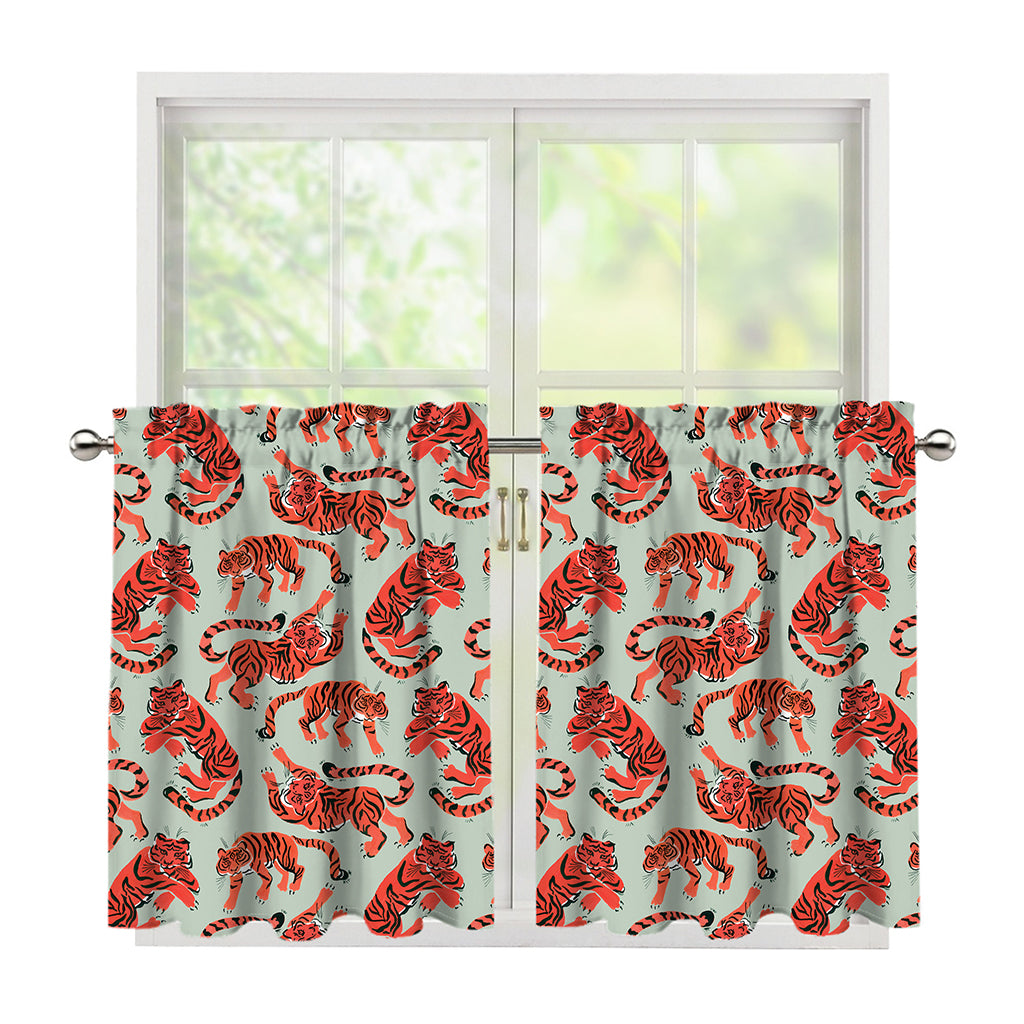 Gouache Tiger Pattern Print Tier Curtains