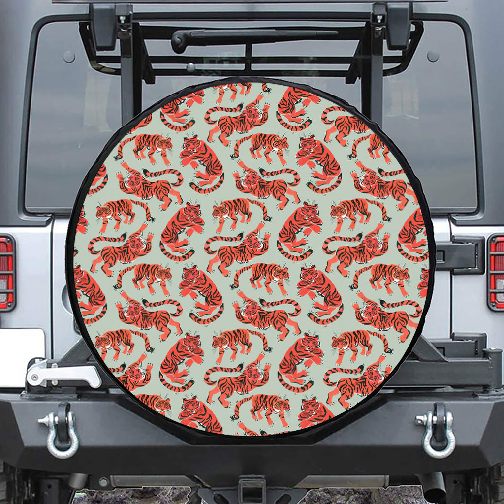 Gouache Tiger Pattern Print Tire Cover