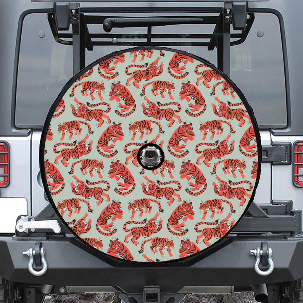 Gouache Tiger Pattern Print Tire Cover With Camera Hole
