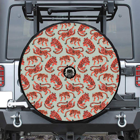 Gouache Tiger Pattern Print Tire Cover With Camera Hole