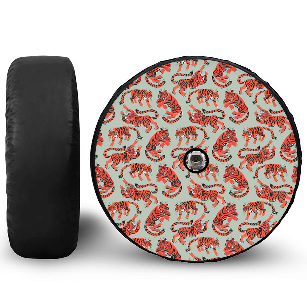 Gouache Tiger Pattern Print Tire Cover With Camera Hole