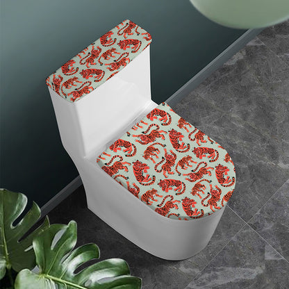 Gouache Tiger Pattern Print Toilet Lid And Tank Cover Set