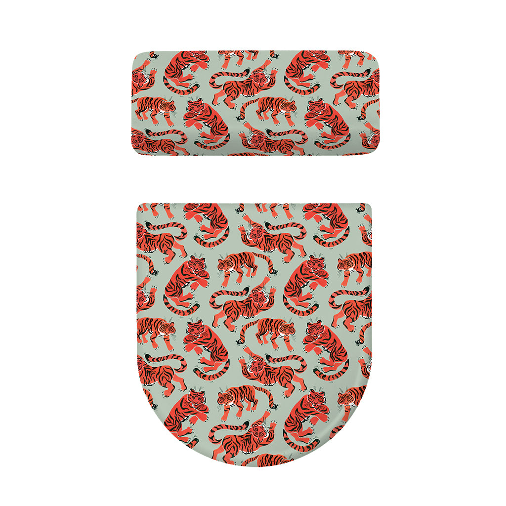 Gouache Tiger Pattern Print Toilet Lid And Tank Cover Set