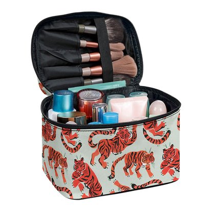 Gouache Tiger Pattern Print Travel Makeup Bag