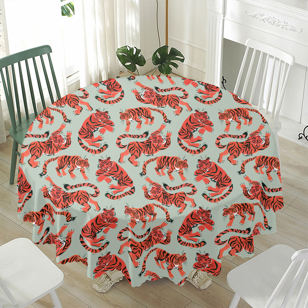 Gouache Tiger Pattern Print Waterproof Round Tablecloth
