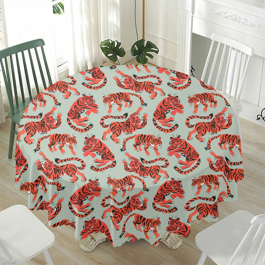 Gouache Tiger Pattern Print Waterproof Round Tablecloth