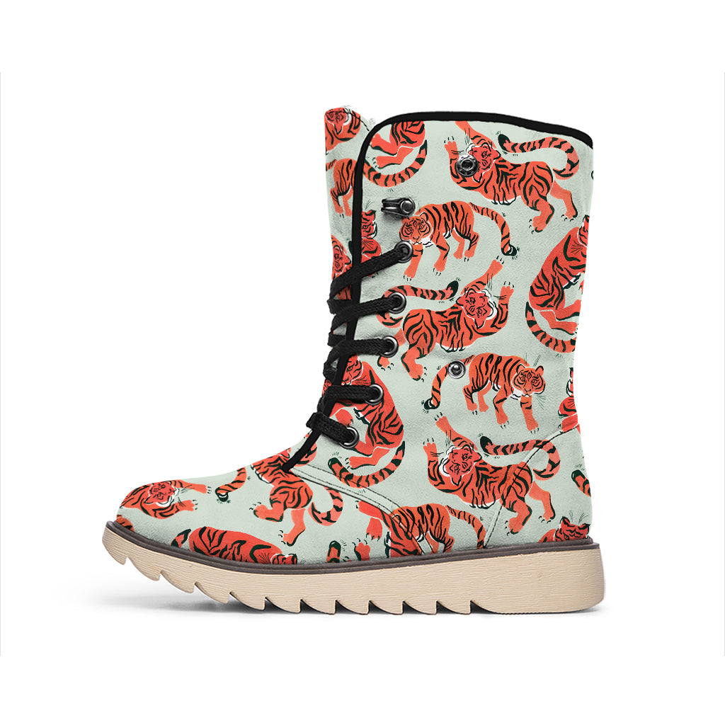 Gouache Tiger Pattern Print Winter Boots