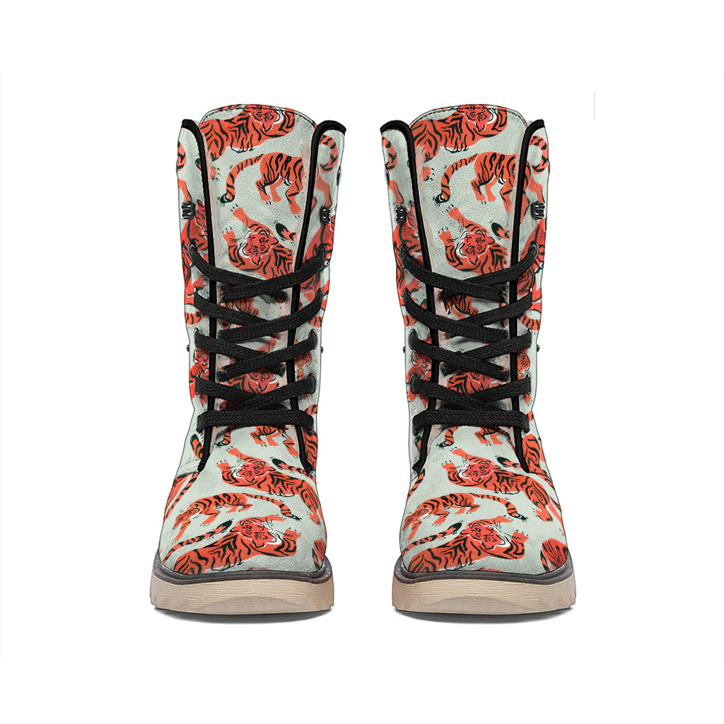 Gouache Tiger Pattern Print Winter Boots