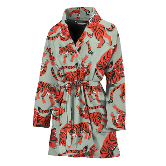 Gouache Tiger Pattern Print Women's Bathrobe