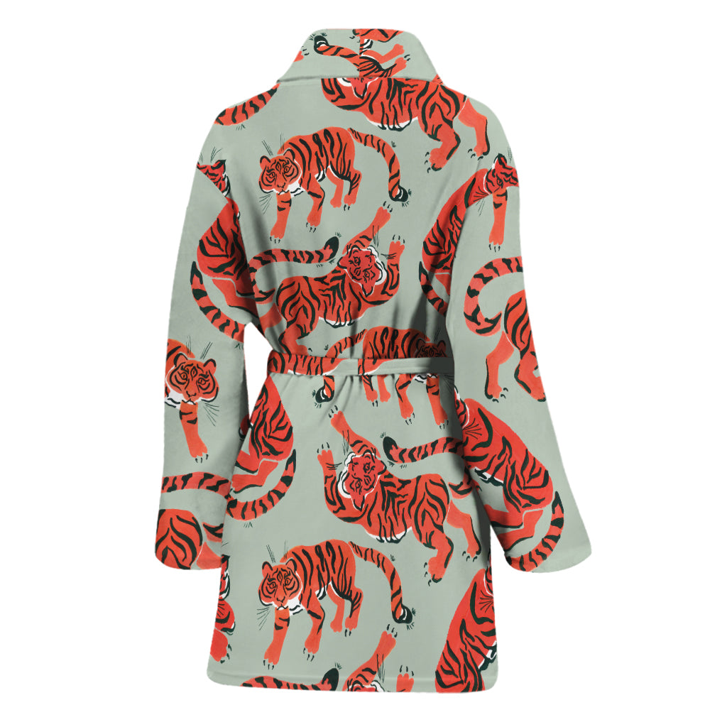 Gouache Tiger Pattern Print Women's Bathrobe